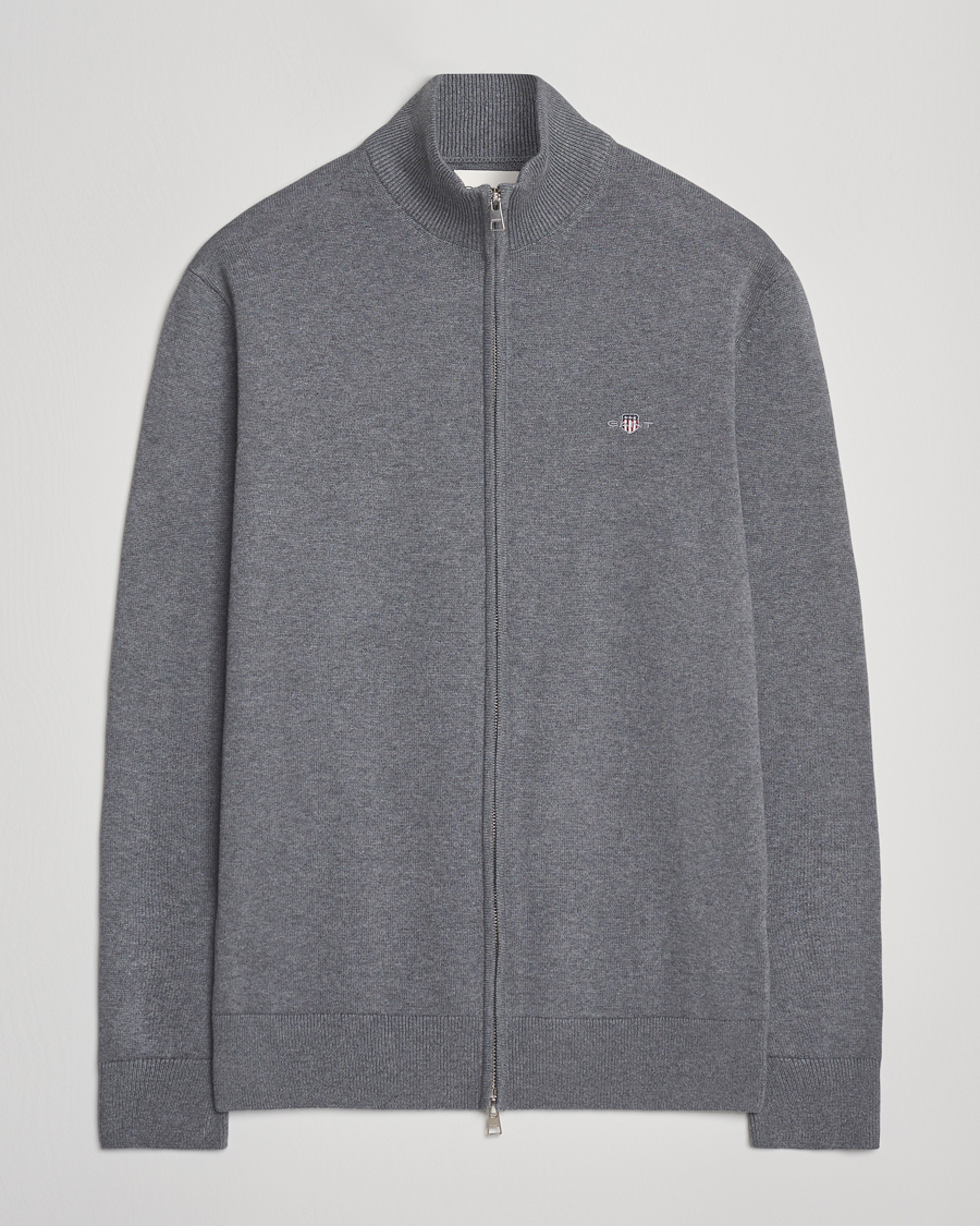 Uomini | Maglieria | Gant | Casual Cotton Full Zip Dark Grey Melange