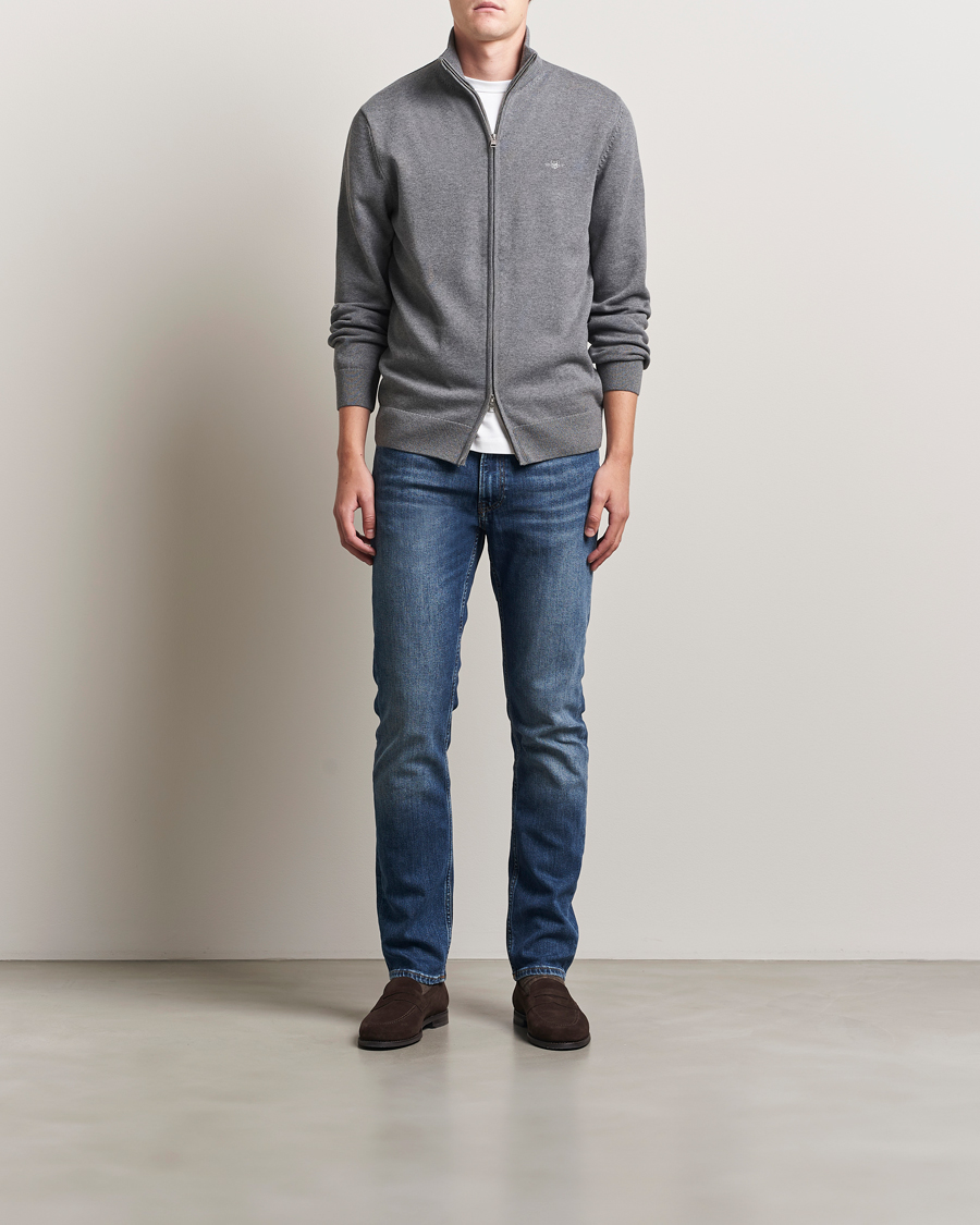 Uomini | Maglieria | Gant | Casual Cotton Full Zip Dark Grey Melange