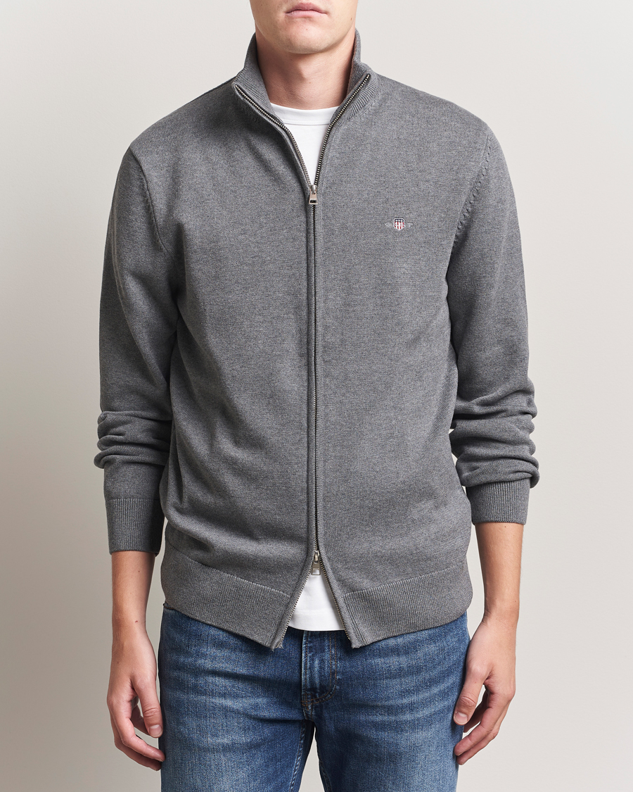 Uomini | Maglieria | Gant | Casual Cotton Full Zip Dark Grey Melange