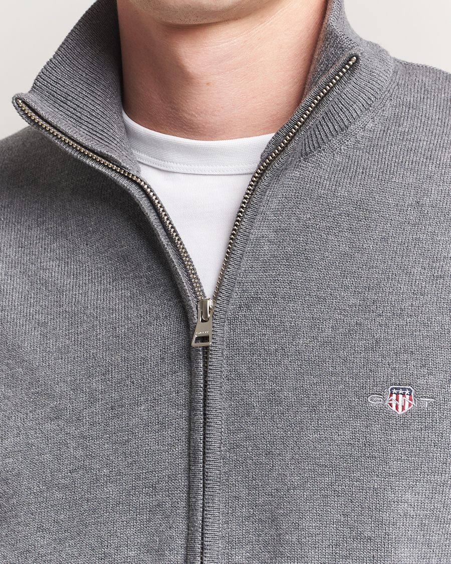 Uomini | Maglieria | Gant | Casual Cotton Full Zip Dark Grey Melange