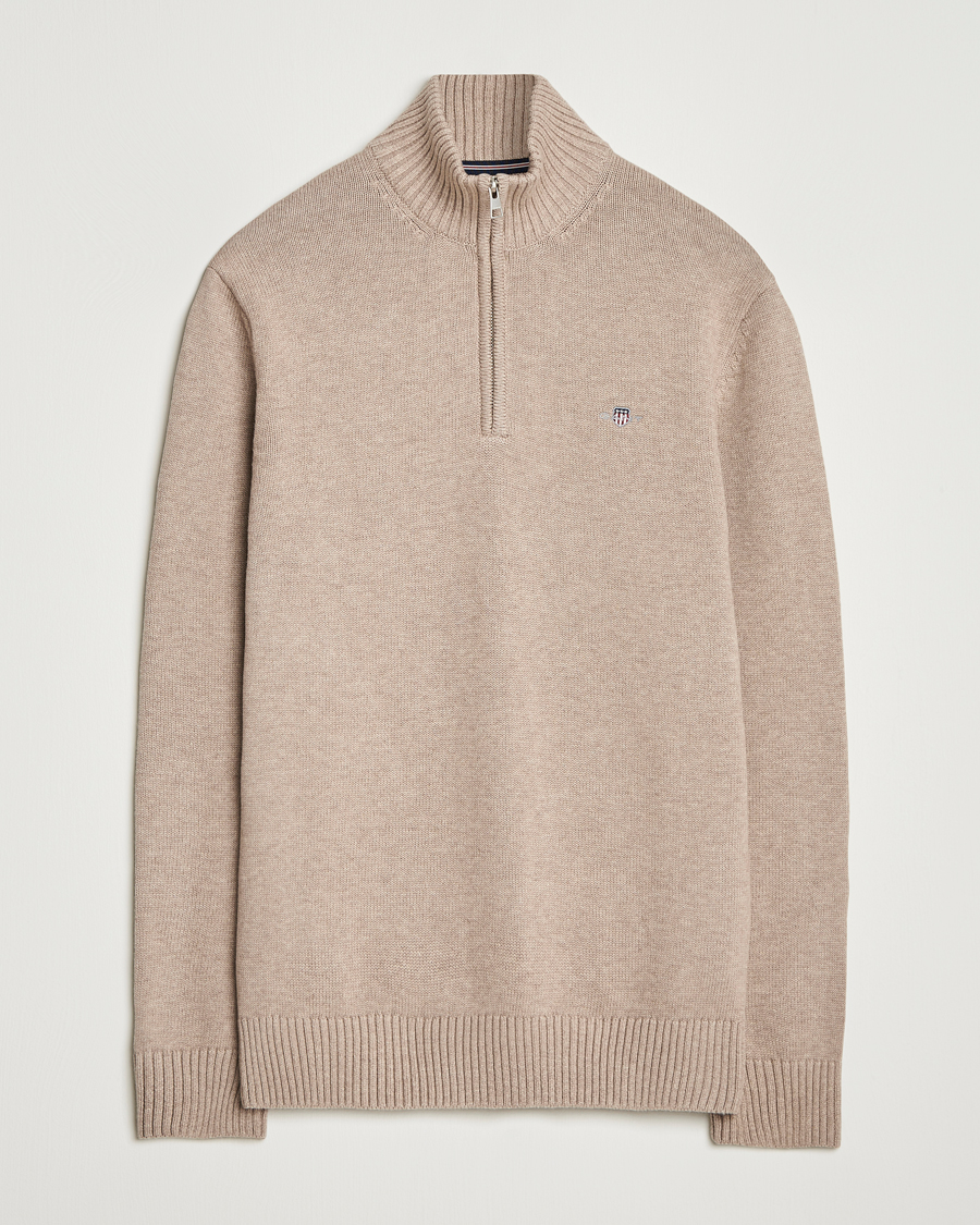 Uomini | Maglieria | GANT | Casual Cotton Half Zip Dark Sand Melange