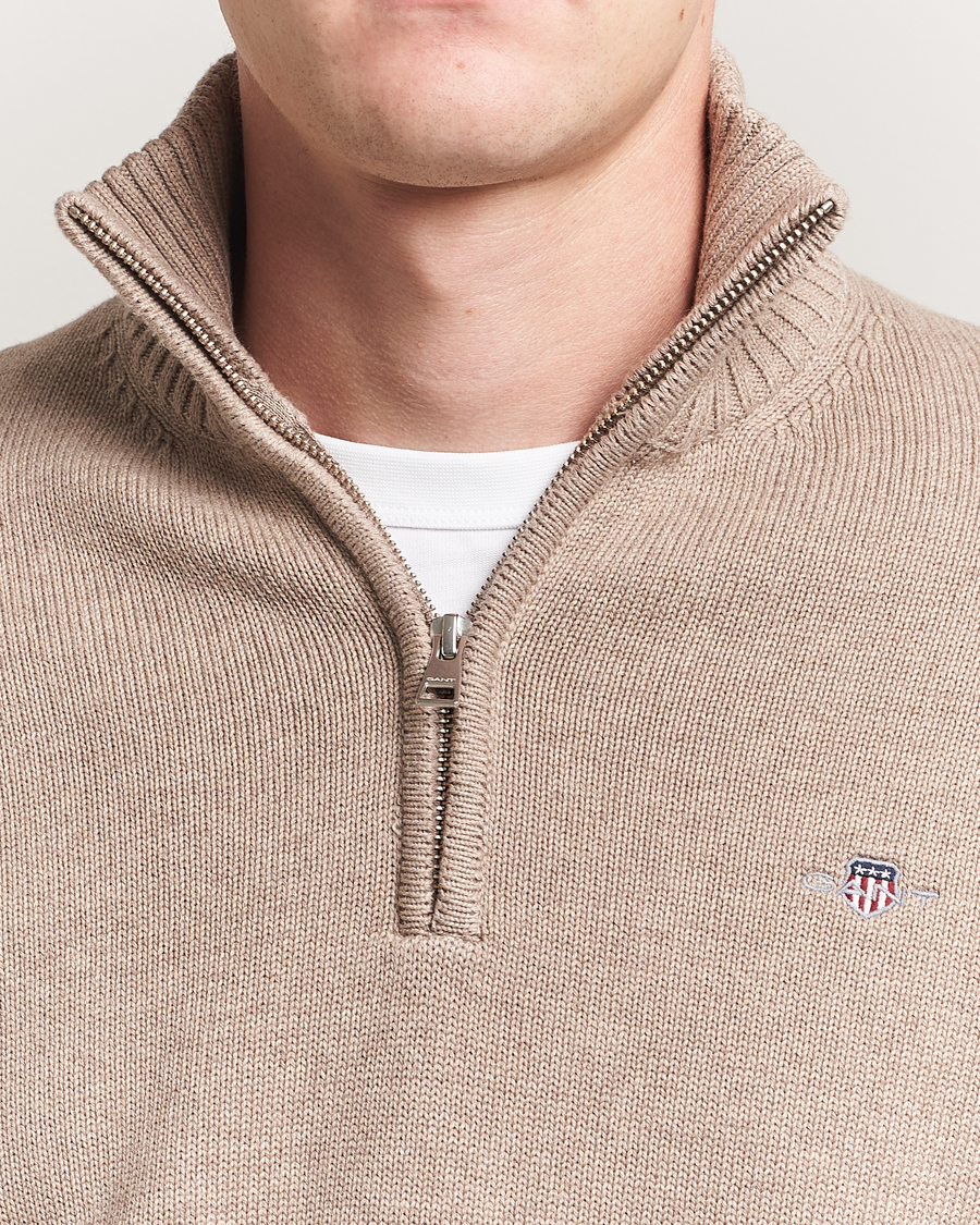 Uomini | Maglieria | GANT | Casual Cotton Half Zip Dark Sand Melange