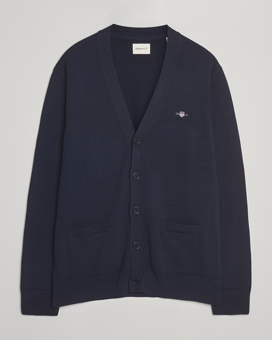 Uomini | Maglieria | GANT | Casual Cotton Cardigan Evening Blue
