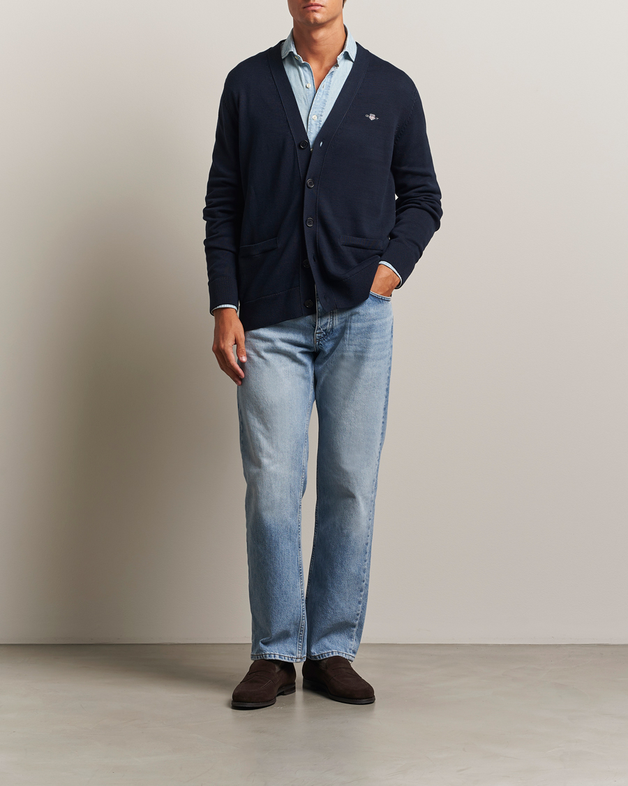 Uomini | Maglieria | GANT | Casual Cotton Cardigan Evening Blue