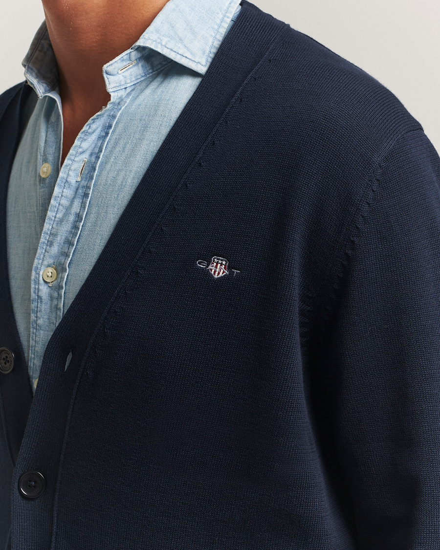 Uomini | Maglieria | GANT | Casual Cotton Cardigan Evening Blue