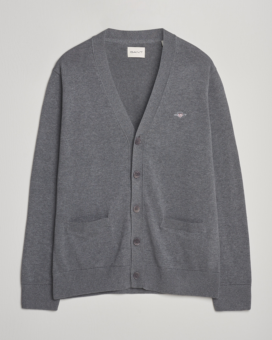 Uomini | Maglieria | GANT | Casual Cotton Cardigan Dark Grey Melange