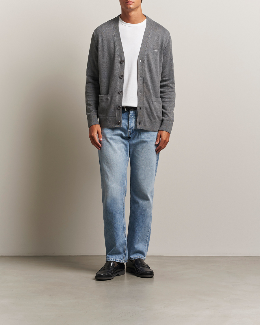 Uomini | Maglieria | GANT | Casual Cotton Cardigan Dark Grey Melange