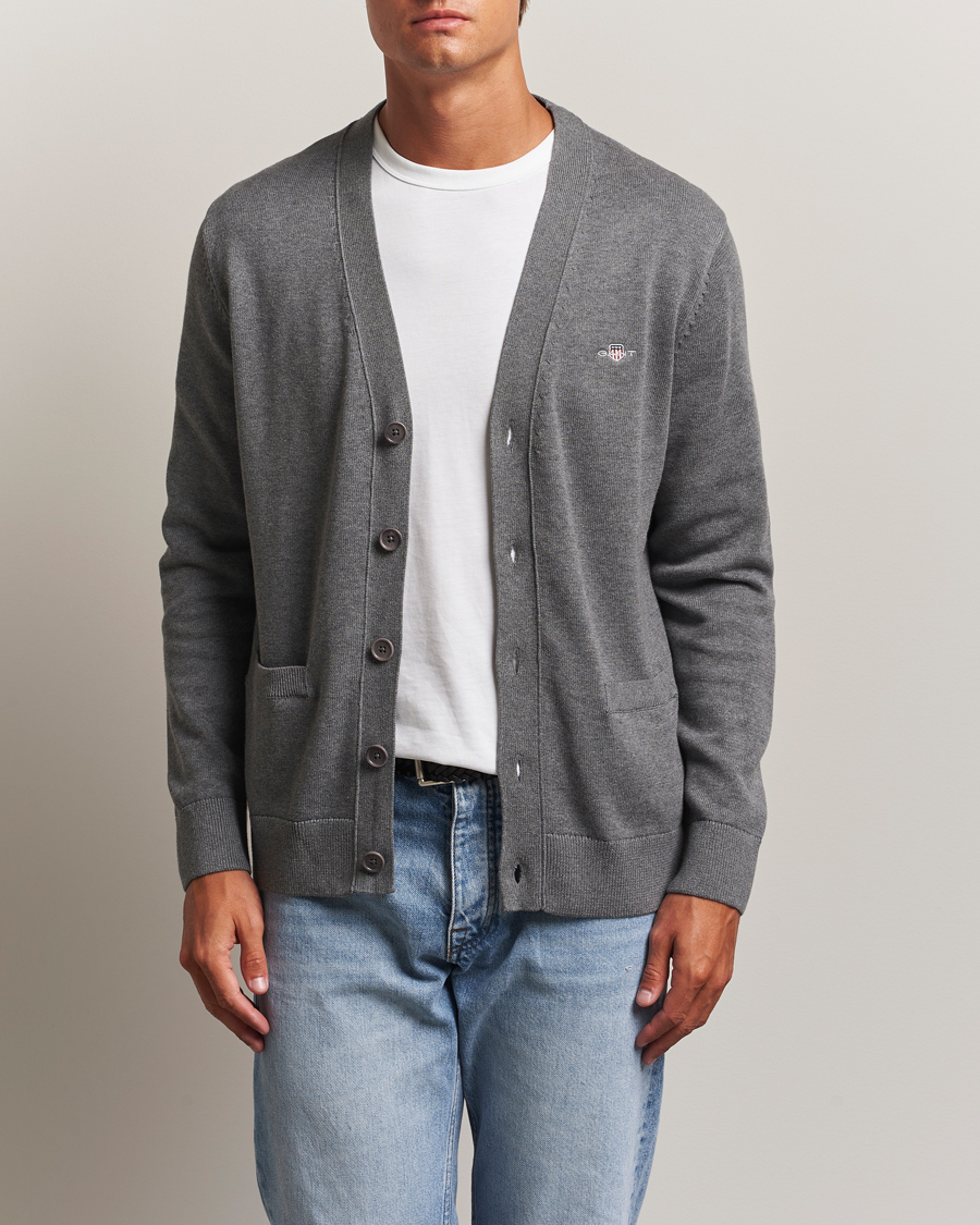 Uomini | Maglieria | Gant | Casual Cotton Cardigan Dark Grey Melange