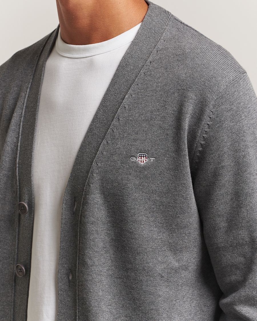 Uomini | Maglieria | GANT | Casual Cotton Cardigan Dark Grey Melange