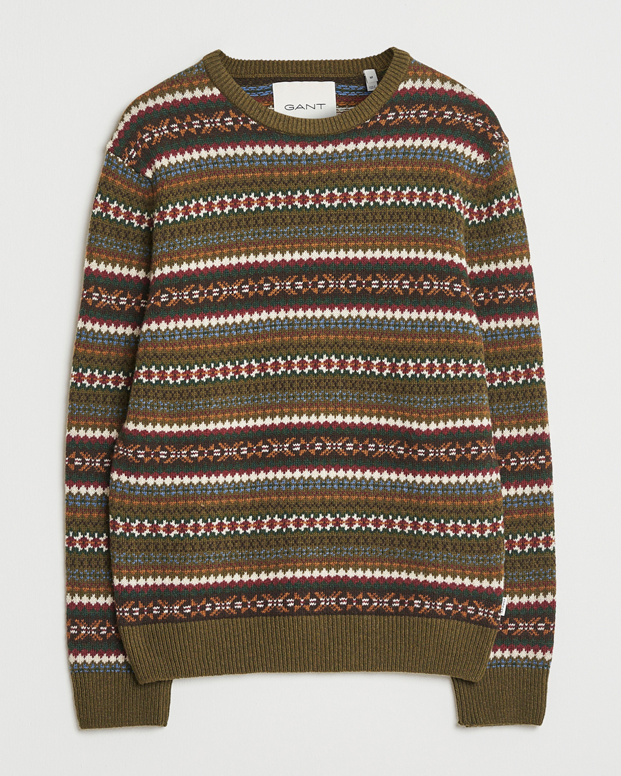 Uomini | Maglieria | Gant | Fair Isle Knitted Crew Neck Sweater Country Green