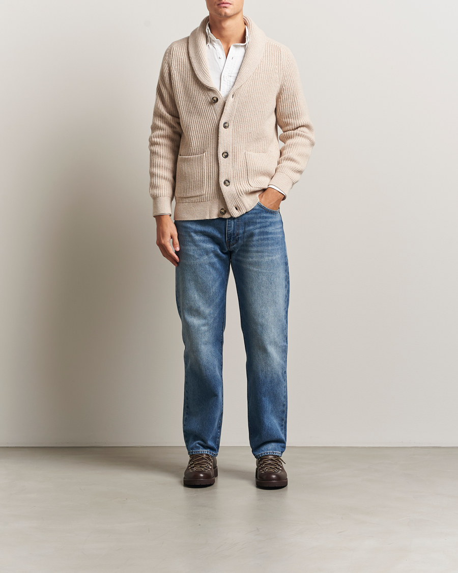 Uomini | Maglieria | GANT | Wool Knitted Shawl Collar Cardigan Light Beige Melange
