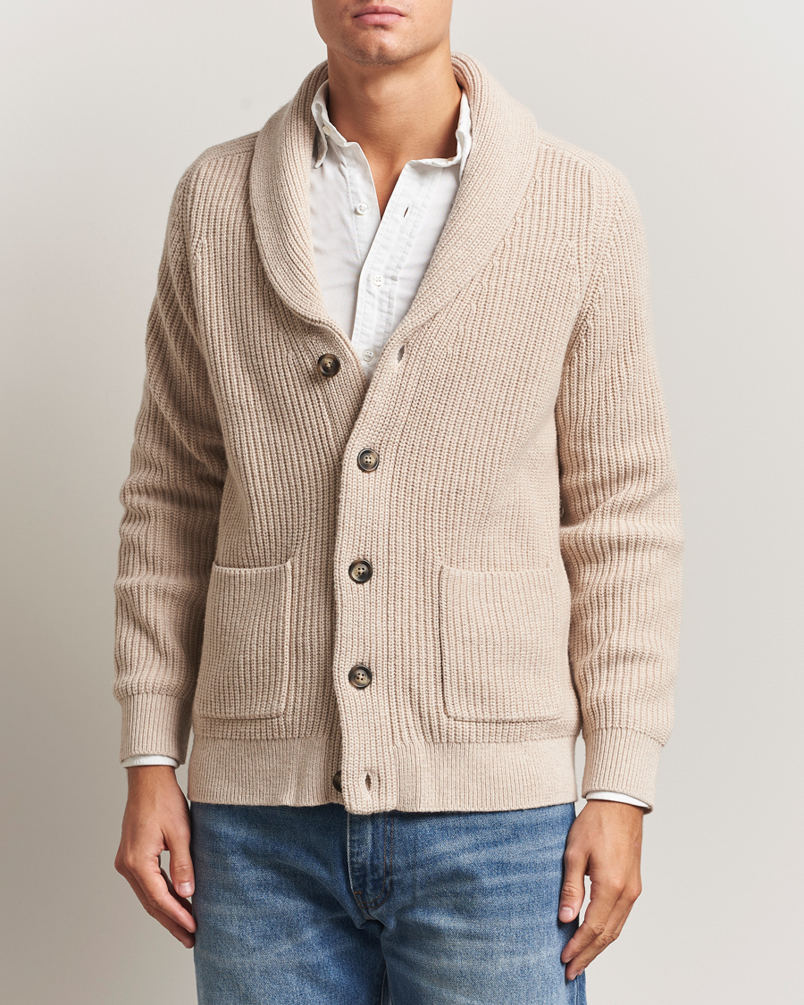 Uomini | Maglieria | GANT | Wool Knitted Shawl Collar Cardigan Light Beige Melange