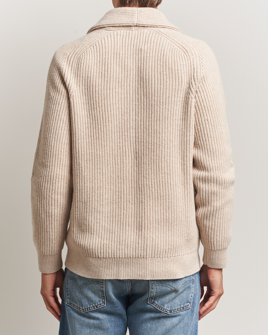 Uomini | Maglieria | GANT | Wool Knitted Shawl Collar Cardigan Light Beige Melange