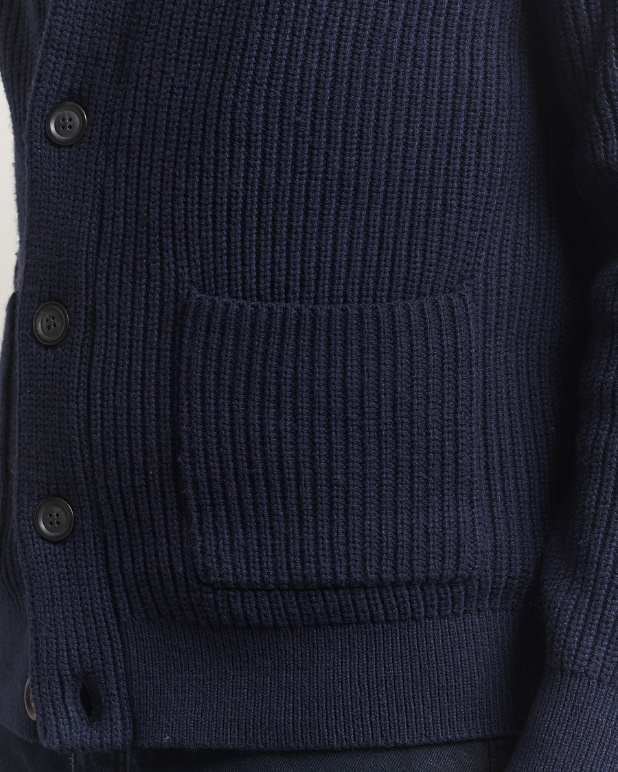 Uomini | Maglieria | GANT | Wool Knitted Shawl Collar Cardigan Evening Blue