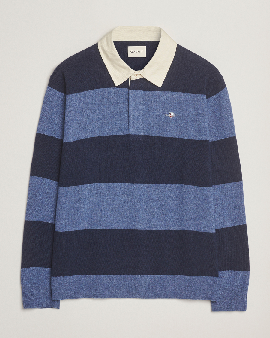 Uomini | Maglieria | GANT | Extra Fine Lambswool Striped Knitted Rugger Marine