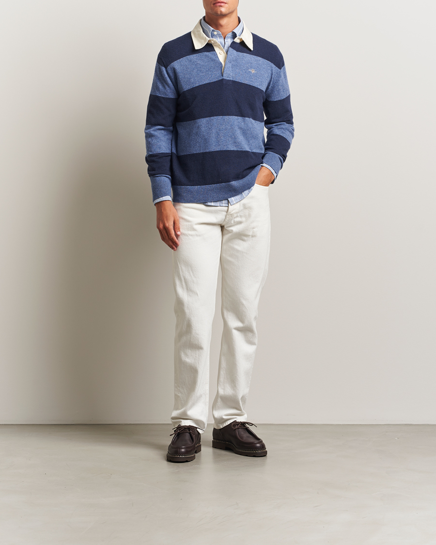 Uomini | Maglieria | GANT | Extra Fine Lambswool Striped Knitted Rugger Marine