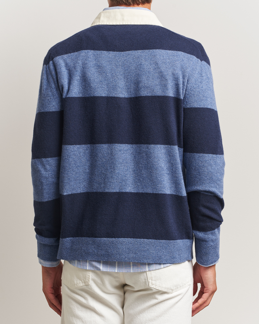 Uomini | Maglieria | GANT | Extra Fine Lambswool Striped Knitted Rugger Marine
