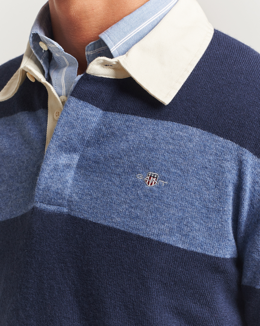 Uomini | Maglieria | GANT | Extra Fine Lambswool Striped Knitted Rugger Marine