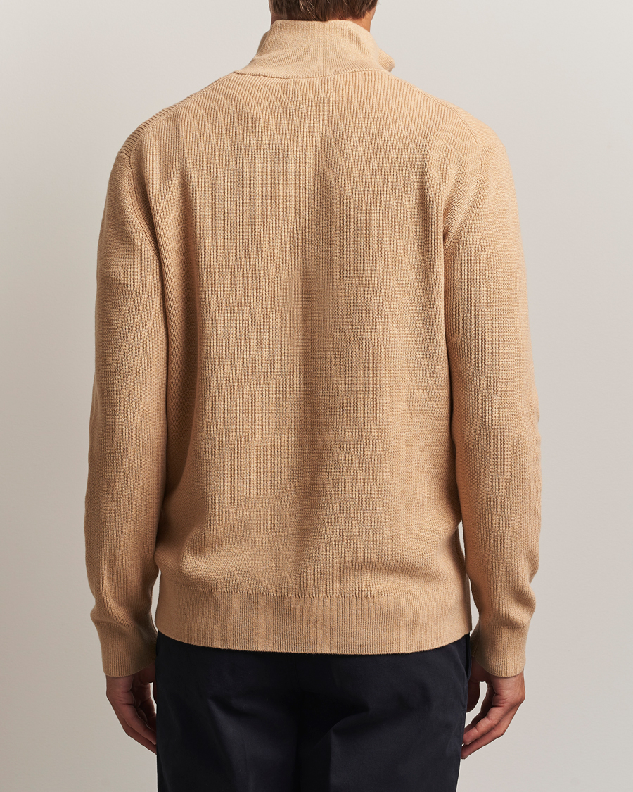 Uomini | Maglieria | GANT | Cotton/Merino Ribbed Half Zip Khaki Melange