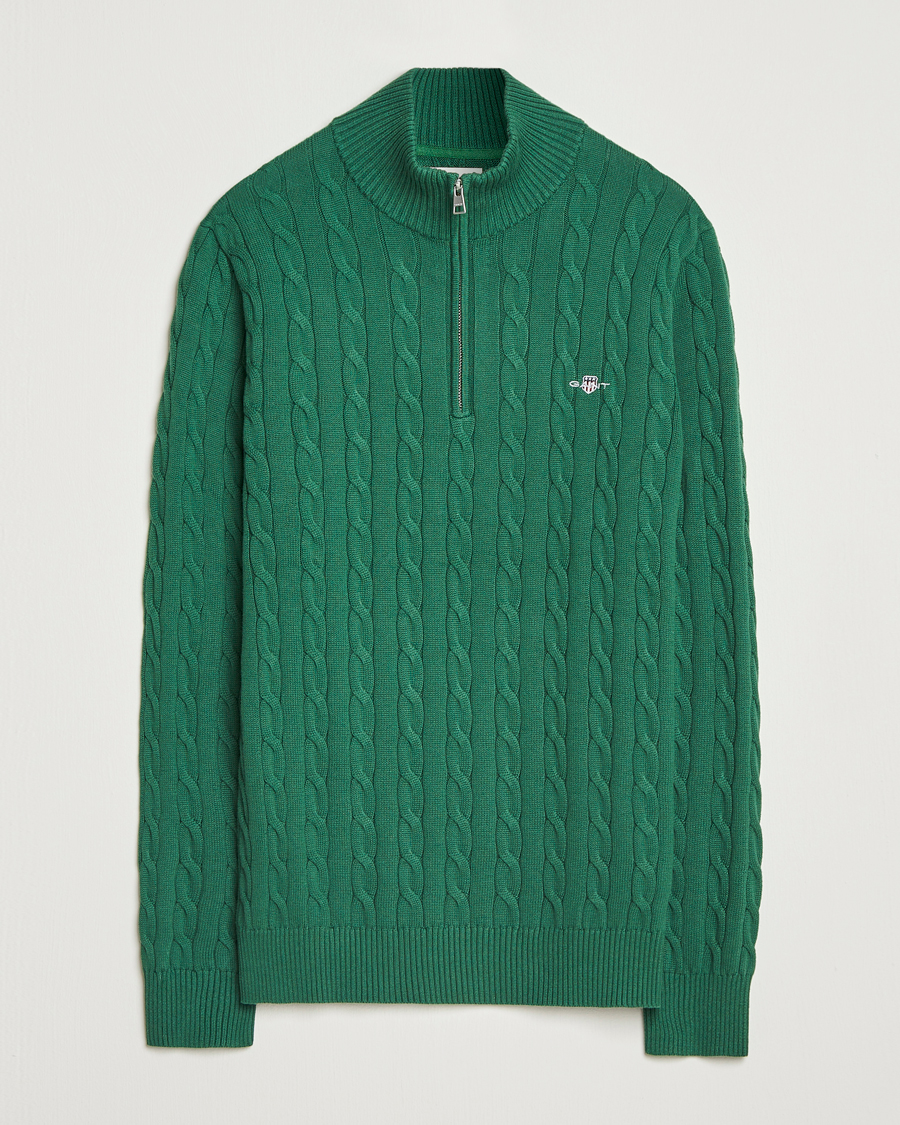 Uomini | Maglieria | Gant | Cotton Cable Half Zip Forest Green