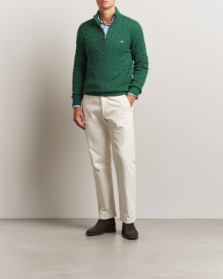 Uomini | Maglieria | Gant | Cotton Cable Half Zip Forest Green