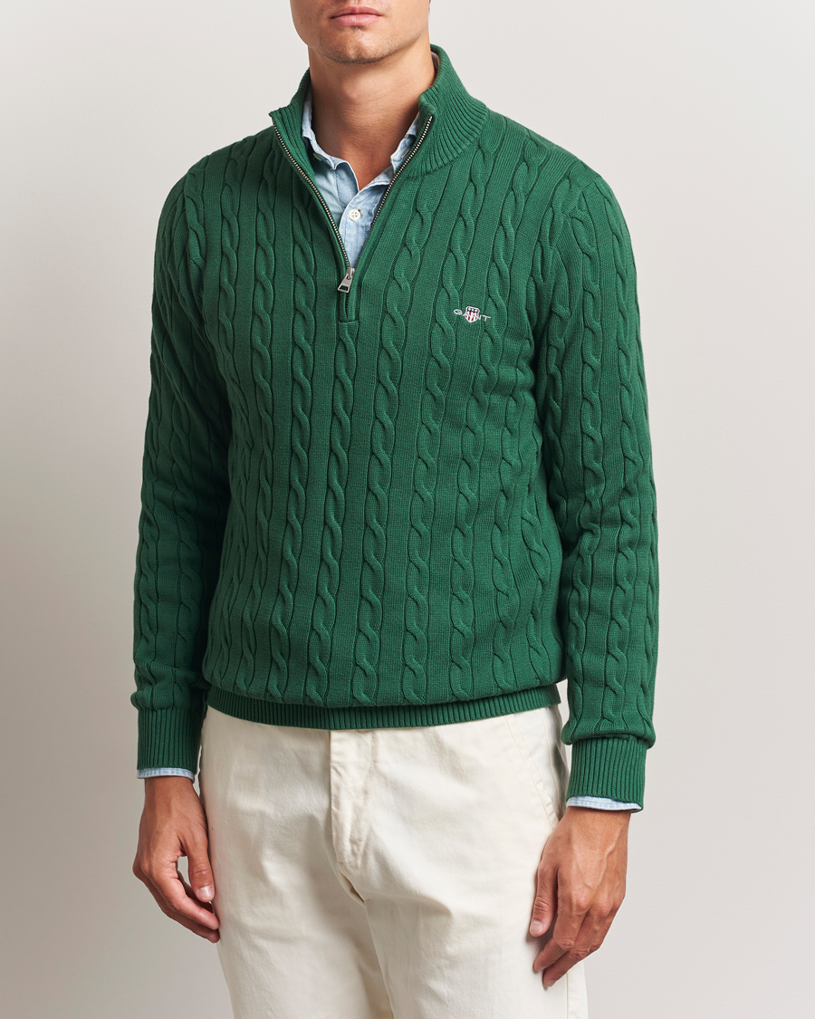 Uomini | Maglieria | Gant | Cotton Cable Half Zip Forest Green