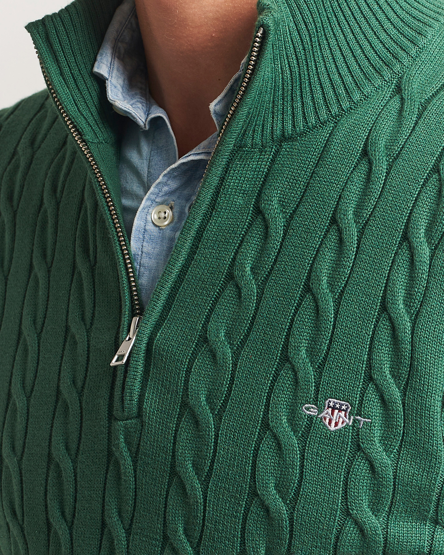Uomini | Maglieria | Gant | Cotton Cable Half Zip Forest Green