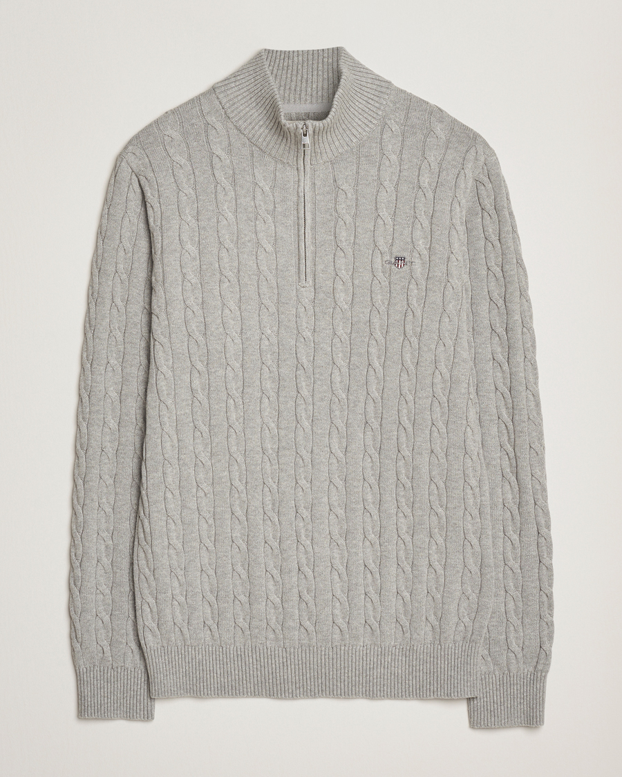 Uomini | Maglieria | GANT | Cotton Cable Half Zip Grey Melange
