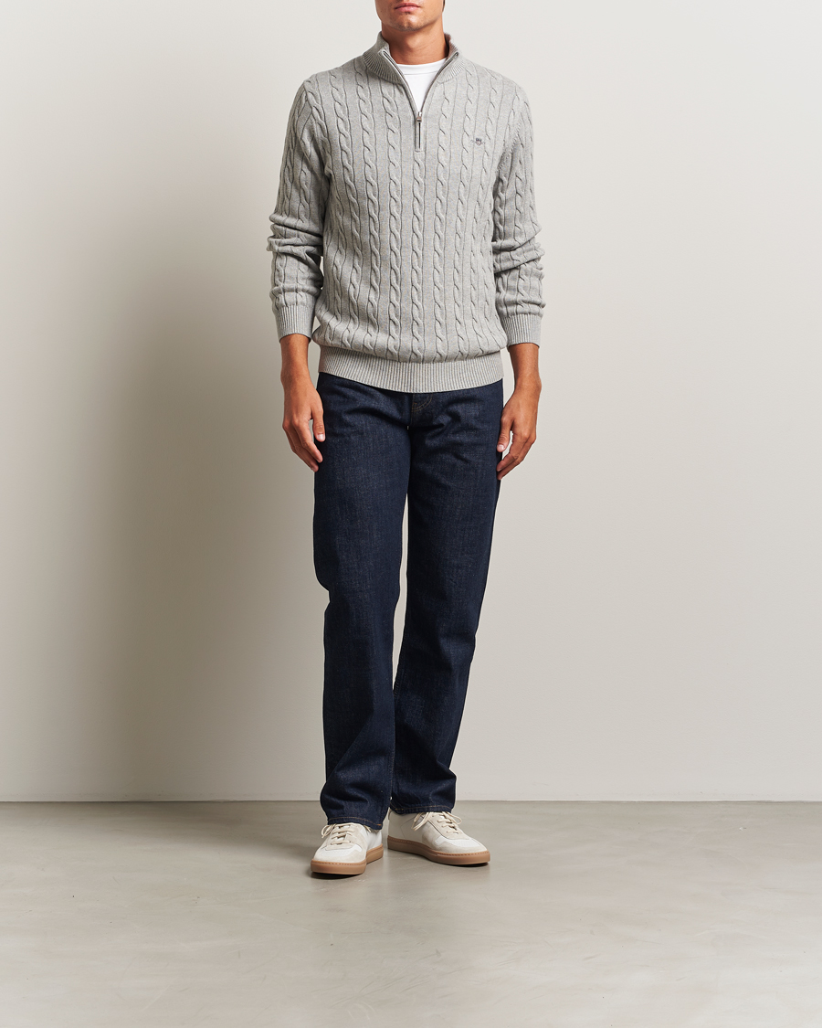 Uomini | Maglieria | GANT | Cotton Cable Half Zip Grey Melange