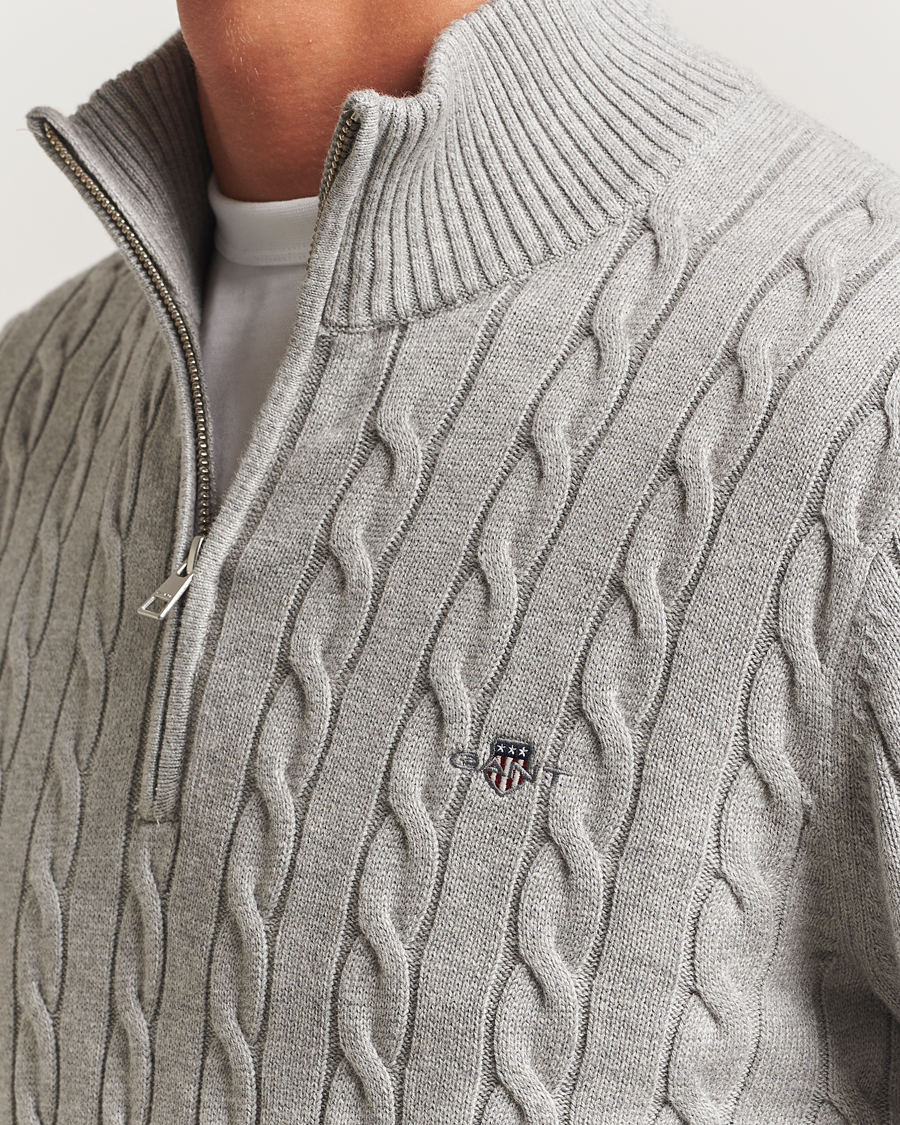 Uomini | Maglieria | GANT | Cotton Cable Half Zip Grey Melange
