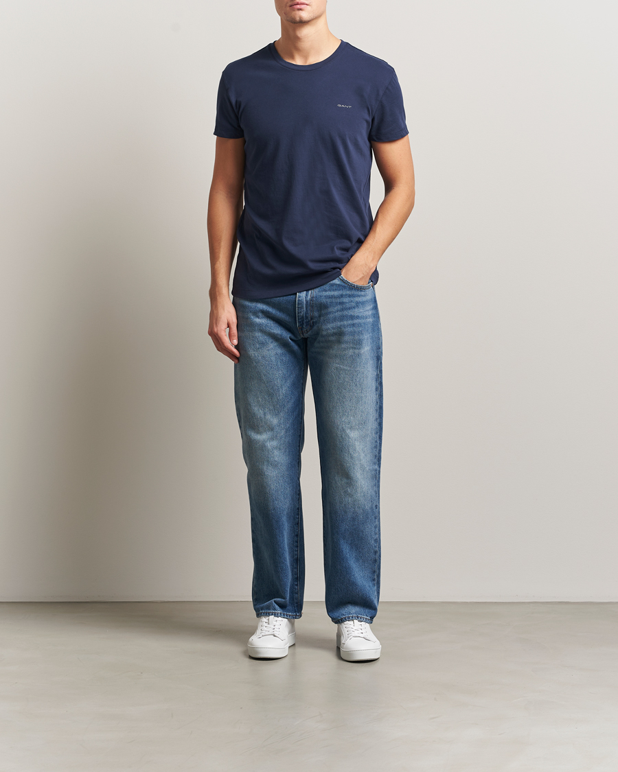 Uomini | T-shirt | GANT | 2-Pack Crew Neck T-Shirt Light Grey/Navy