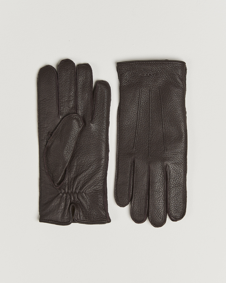 Uomini | Guanti | GANT | Cashmere Lined Leather Glove Deep Brown
