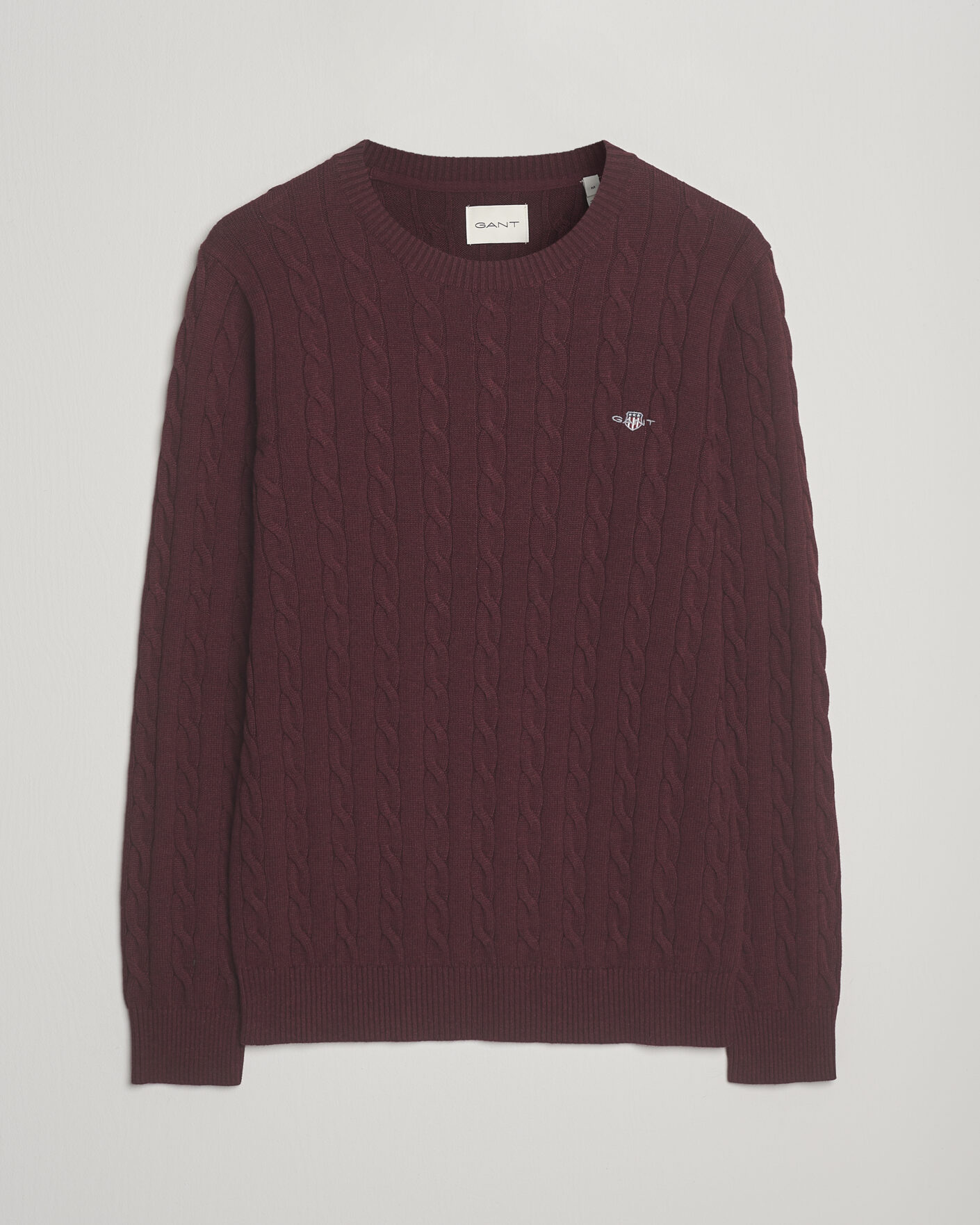 Uomini | Maglieria | GANT | Cotton Cable Crew Neck Pullover Bordeaux Melange