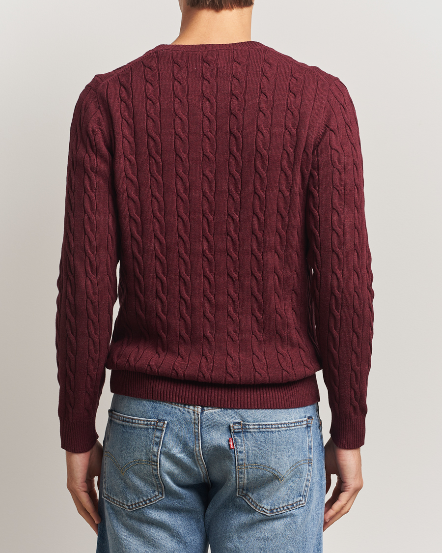 Uomini | Maglieria | GANT | Cotton Cable Crew Neck Pullover Bordeaux Melange