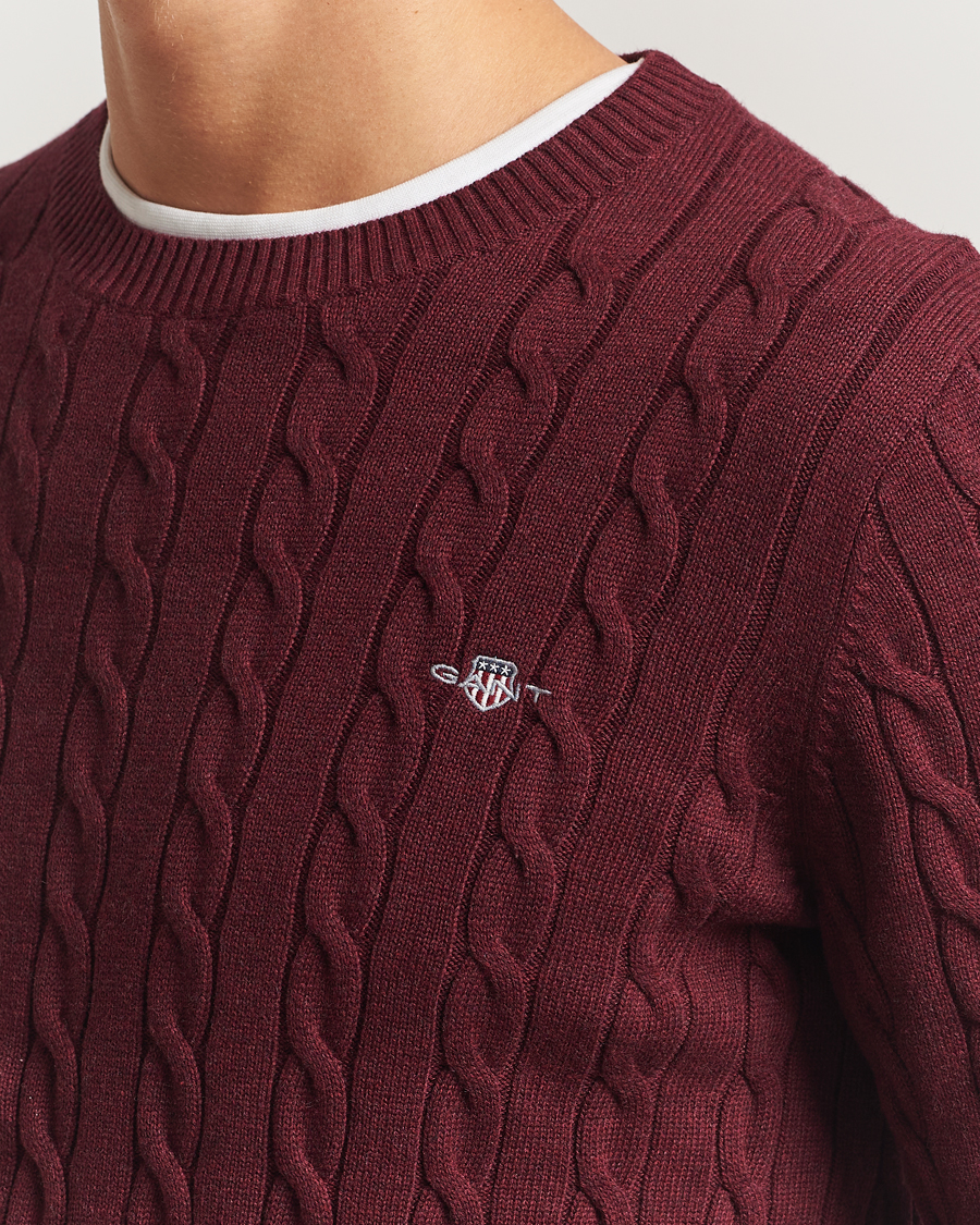 Uomini | Maglieria | GANT | Cotton Cable Crew Neck Pullover Bordeaux Melange