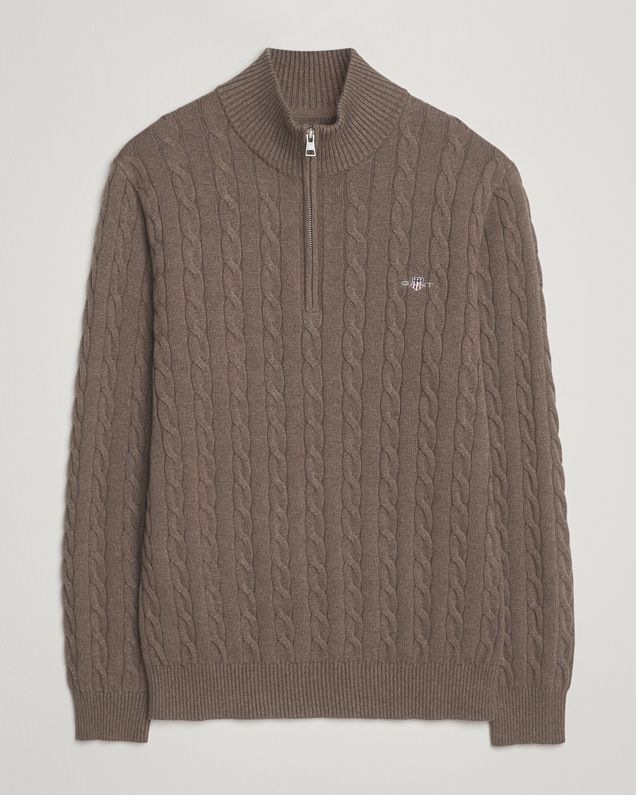 Uomini | Maglieria | GANT | Cotton Cable Half Zip Seawood Melange