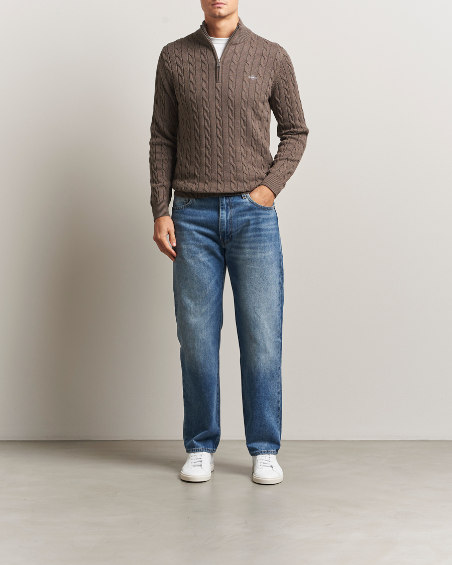 Uomini | Maglieria | GANT | Cotton Cable Half Zip Seawood Melange