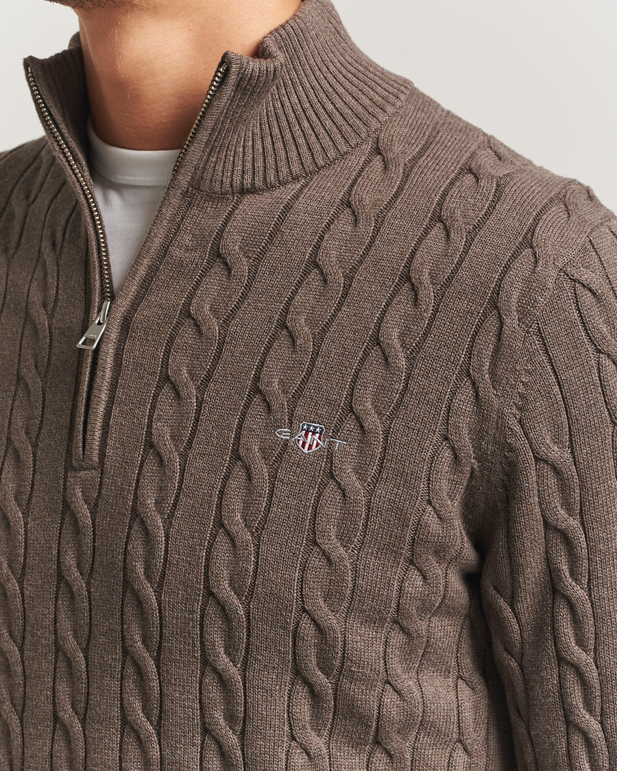 Uomini | Maglieria | GANT | Cotton Cable Half Zip Seawood Melange
