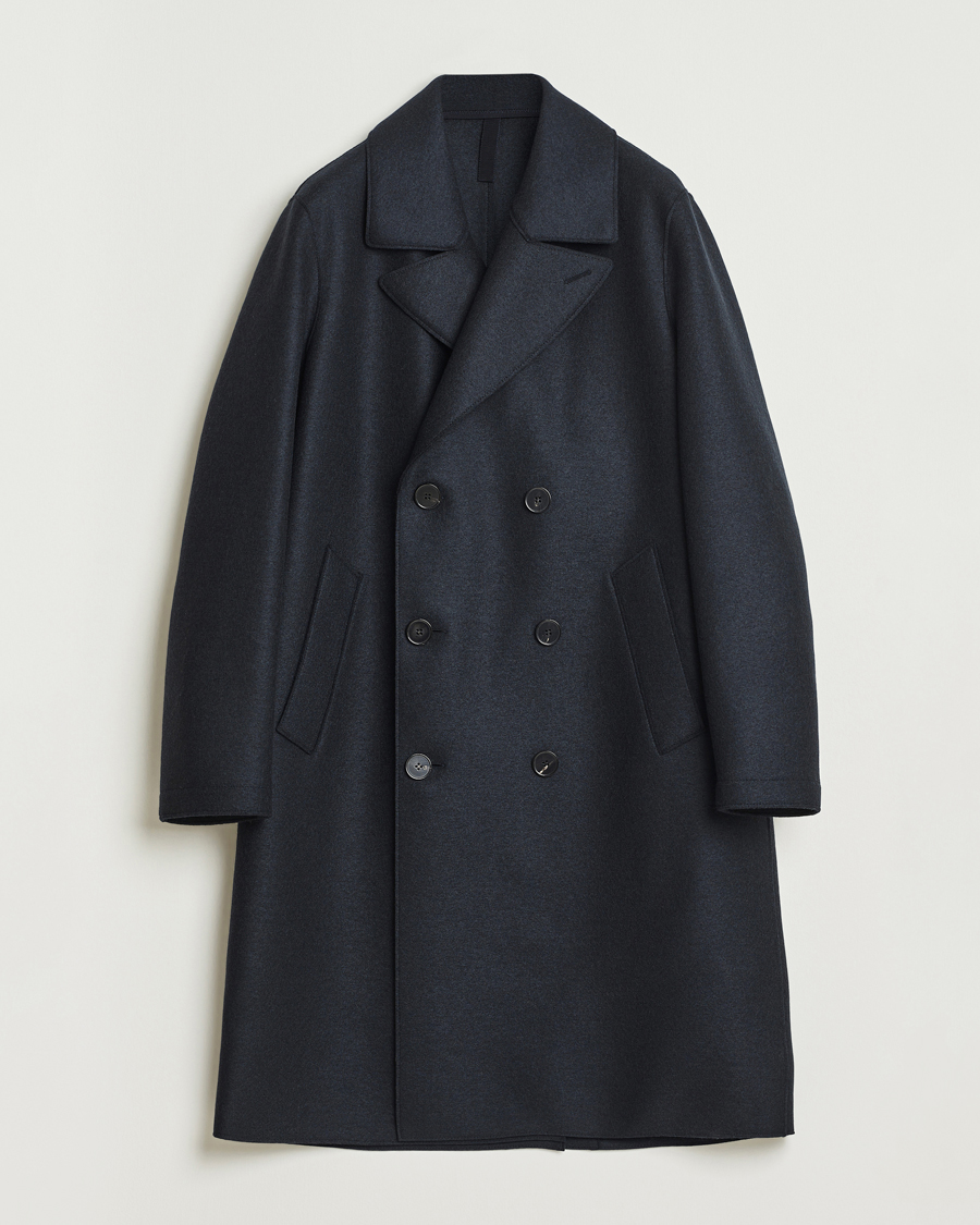 Uomini | Giacche | Harris Wharf London | Pressed Wool Long Peacoat Dark Blue