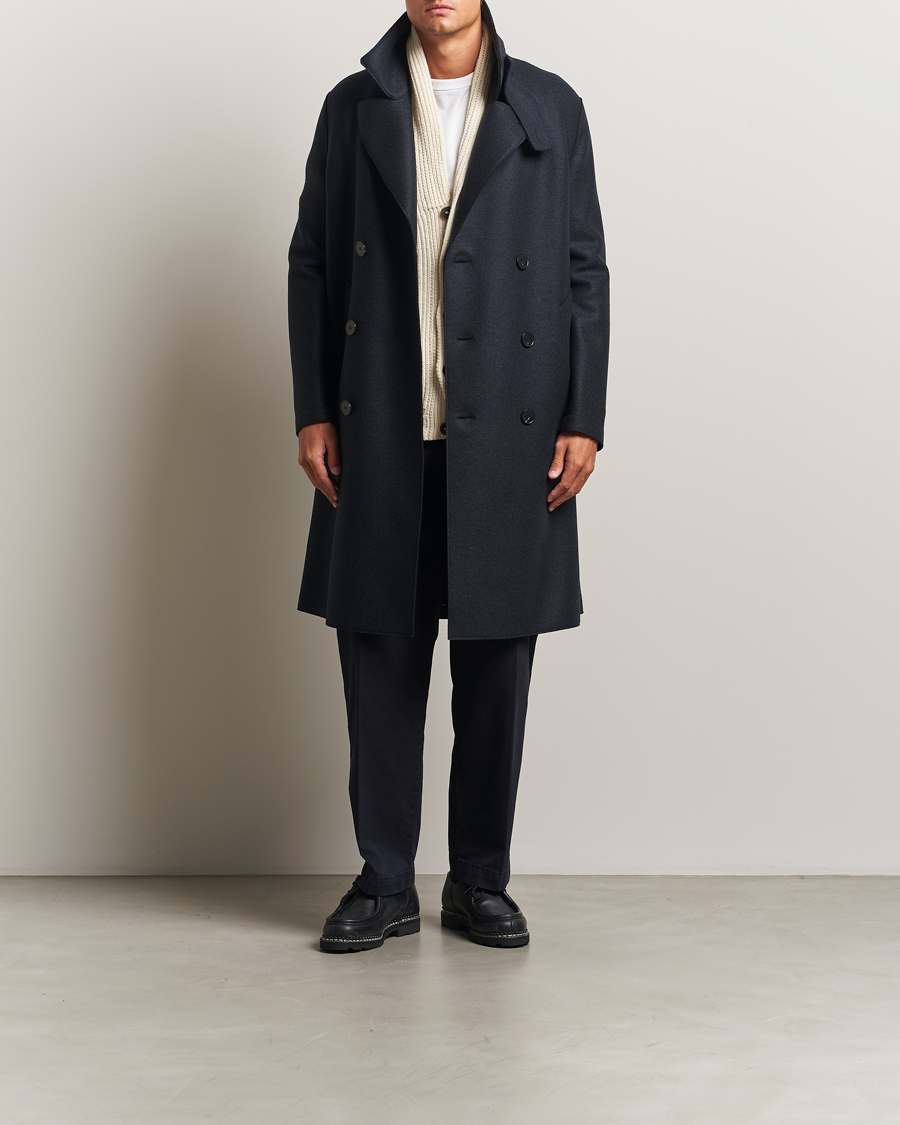 Uomini | Giacche | Harris Wharf London | Pressed Wool Long Peacoat Dark Blue