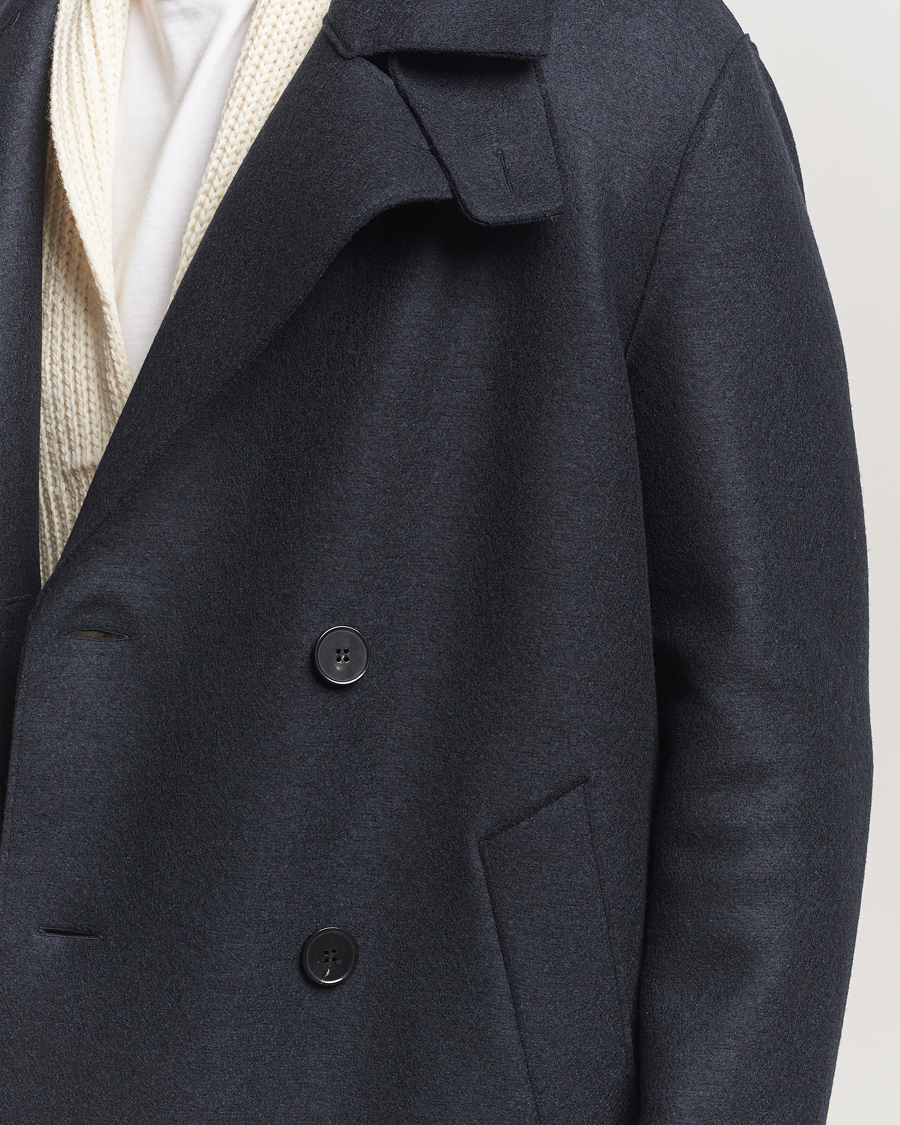 Uomini | Giacche | Harris Wharf London | Pressed Wool Long Peacoat Dark Blue