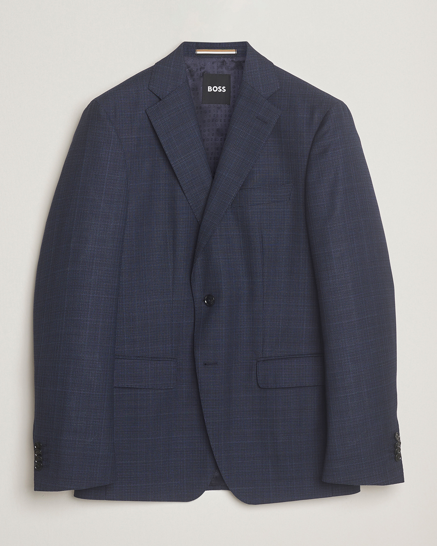 Uomini | Blazers | BOSS BLACK | Hutson Wool Checked Blazer Open Blue