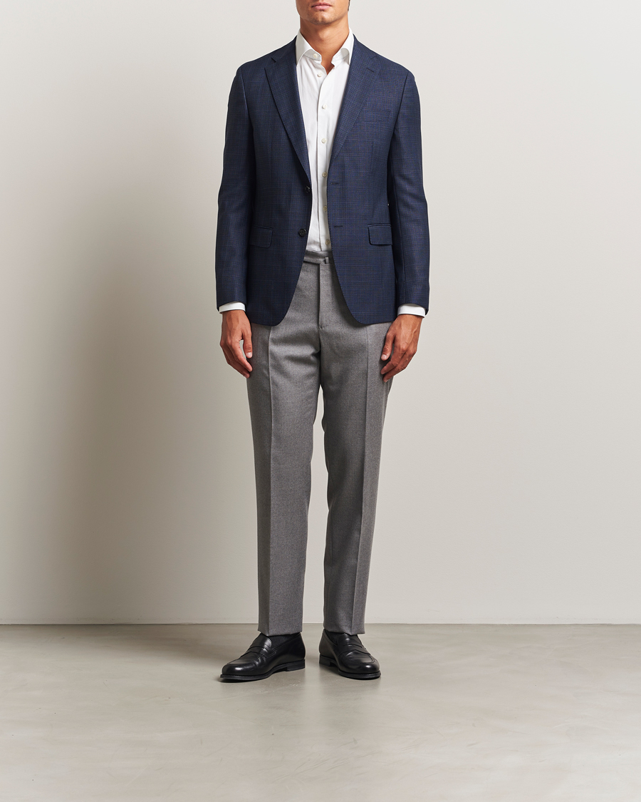 Uomini | Blazers | BOSS BLACK | Hutson Wool Checked Blazer Open Blue