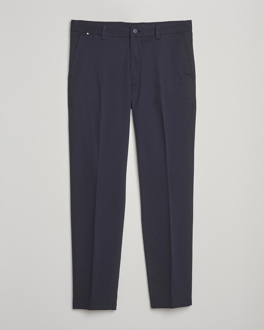 Uomini | Pantaloni | BOSS BLACK | Kane Brushed Cotton Pleated Trousers Dark Blue