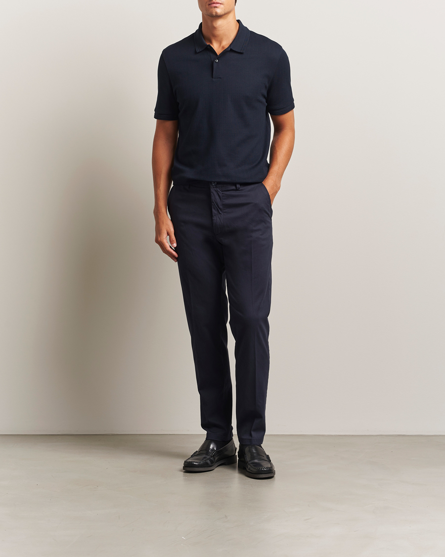 Uomini | Pantaloni | BOSS BLACK | Kane Brushed Cotton Pleated Trousers Dark Blue