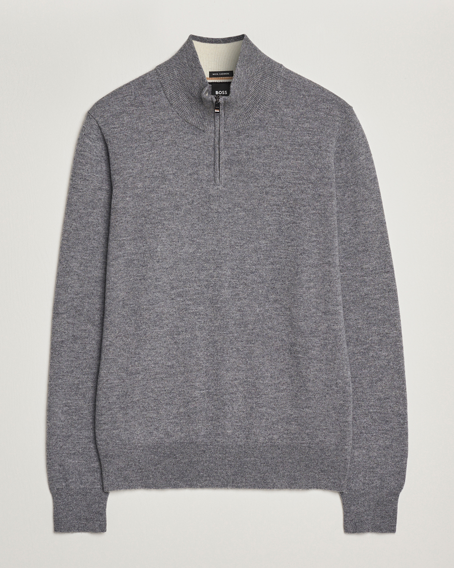 Uomini | Maglieria | BOSS BLACK | Hemarlo Wool/Cashmere Half Zip Medium Grey