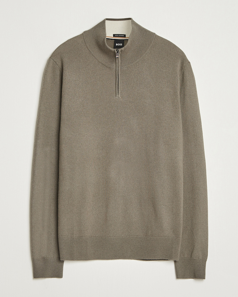 Uomini | Maglieria | BOSS BLACK | Hemarlo Wool/Cashmere Half Zip Open Brown