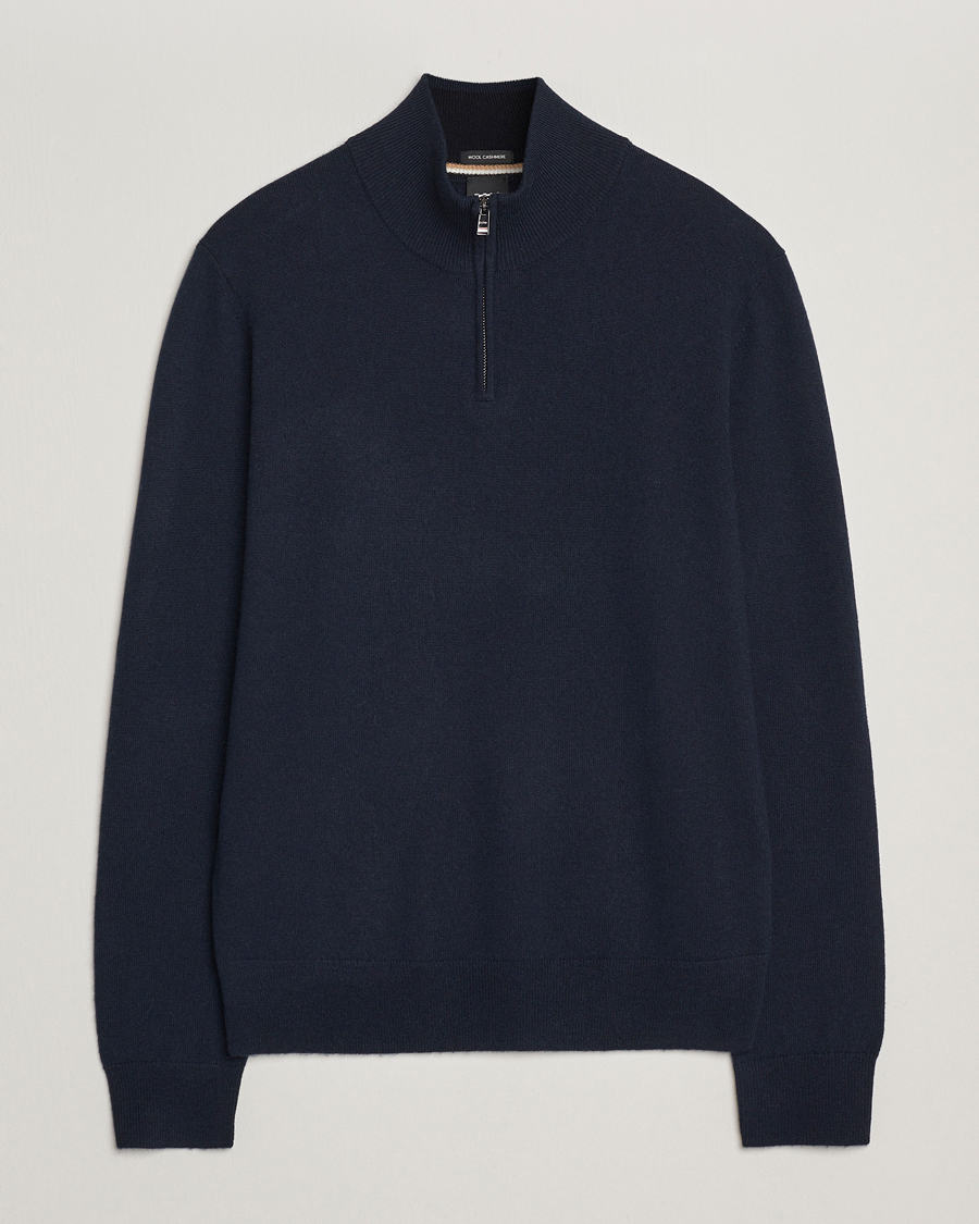 Uomini | Maglieria | BOSS BLACK | Hemarlo Wool/Cashmere Half Zip Dark Blue
