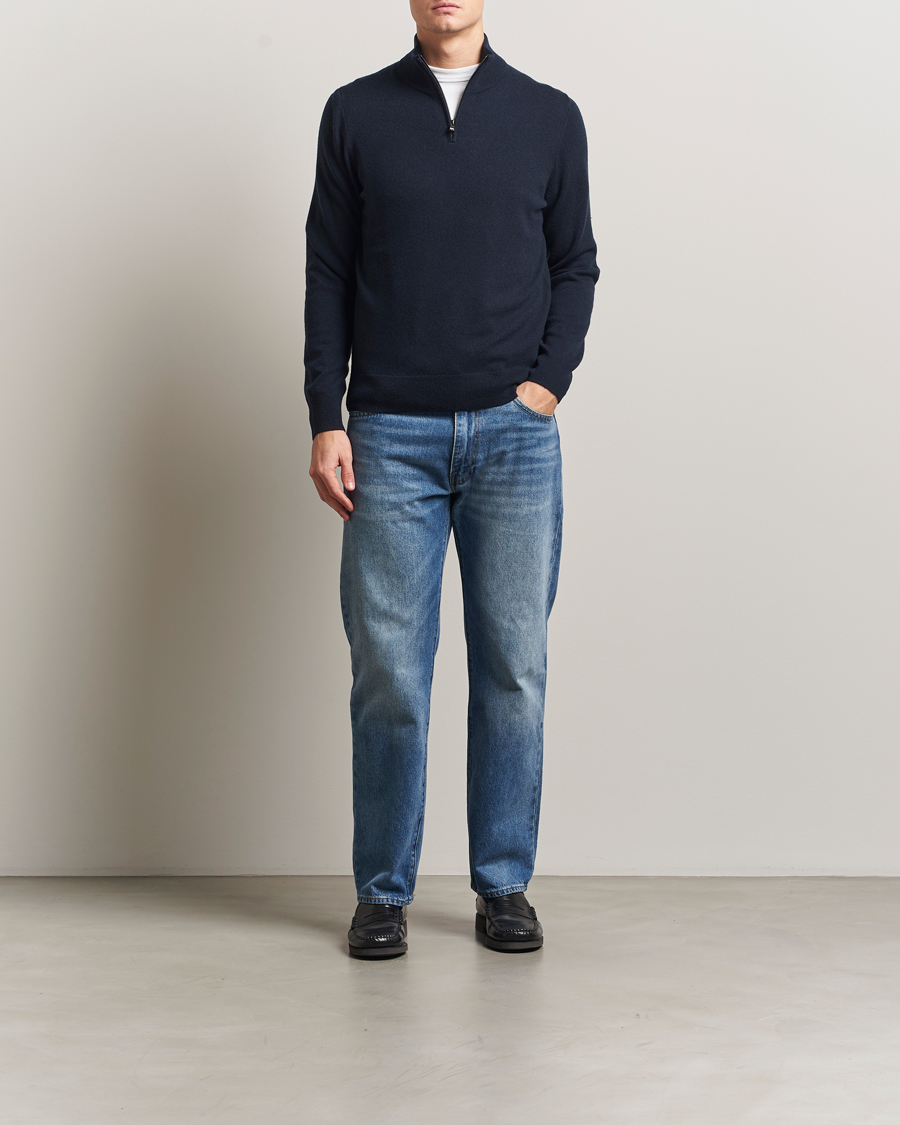 Uomini | Maglieria | BOSS BLACK | Hemarlo Wool/Cashmere Half Zip Dark Blue