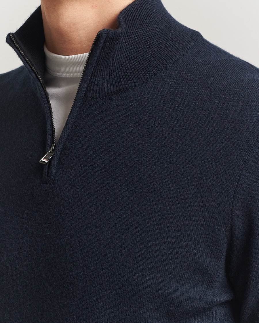 Uomini | Maglieria | BOSS BLACK | Hemarlo Wool/Cashmere Half Zip Dark Blue